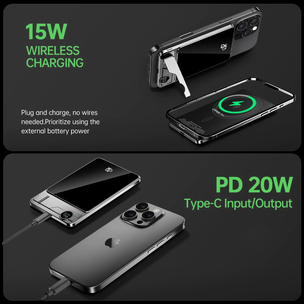 10000mAh Ultra-Slim Magnetic Power Bank 20W Fast Wireless Charger — MagSafe-Compatible for Smartphones & Smartwatches