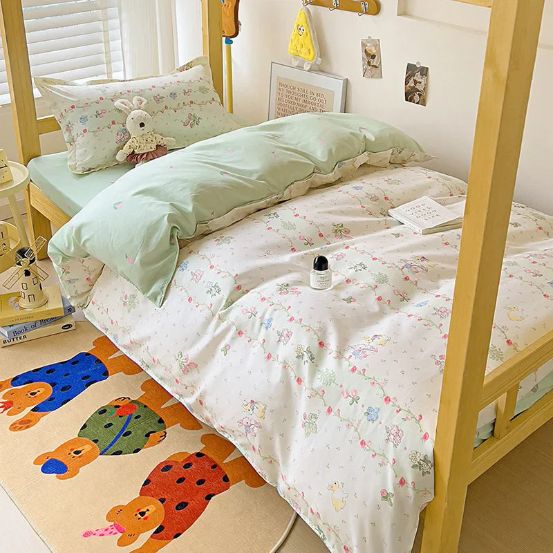 3-Piece Printed Quilt Set for Women – Japanese Korean Cartoon Bedding (1 Quilt + 2 Pillowcases)