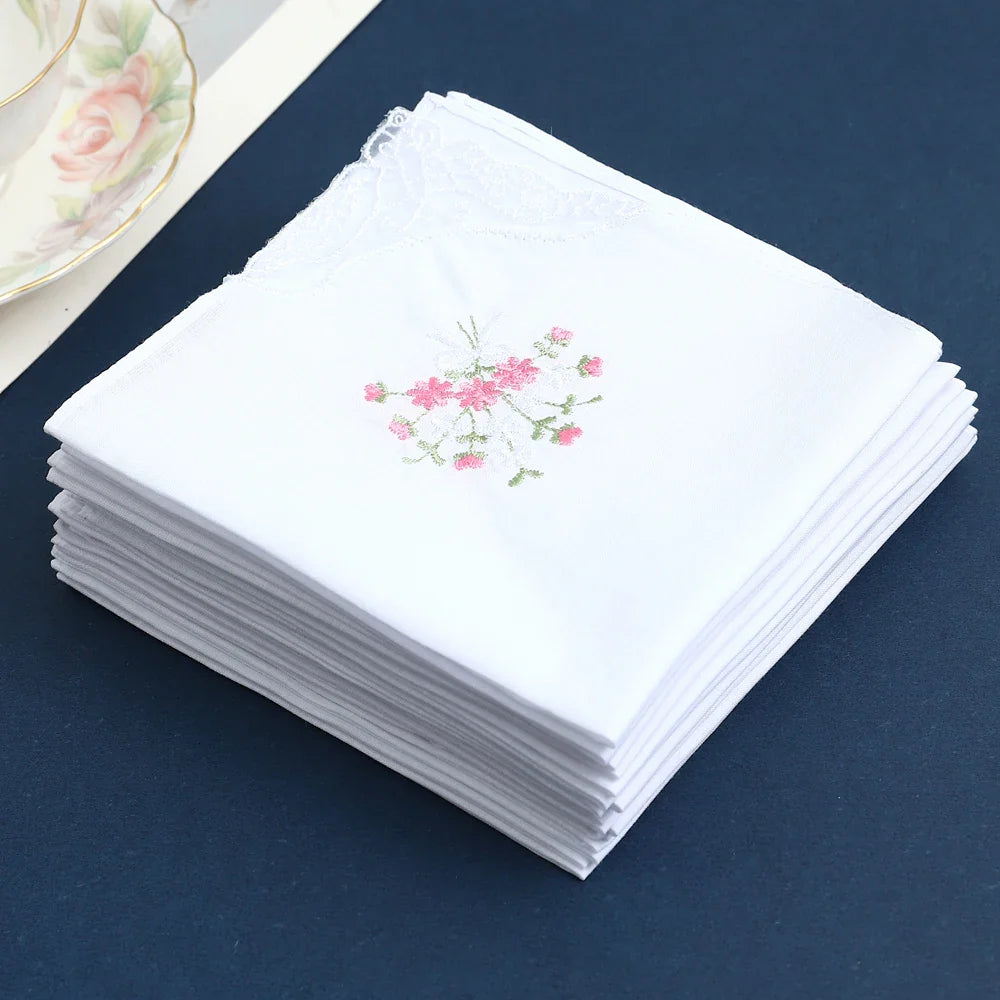 12-Pack Women's Cotton Lace Embroidered Handkerchiefs – Thin Soft Bridal & Mother's Day Gifts