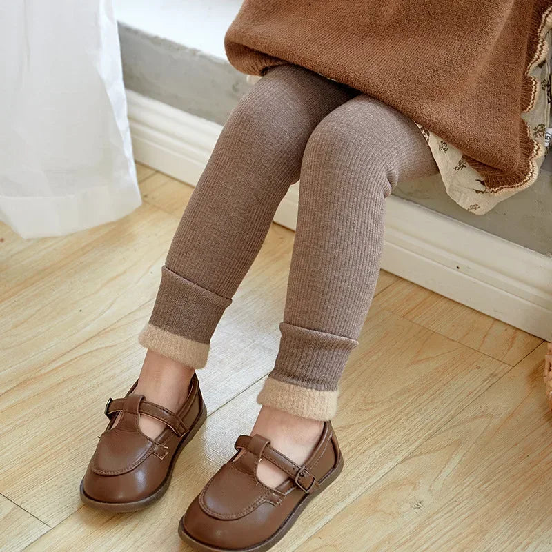 Baby Girls Warm Cotton Velvet Leggings – Winter Ankle-Length Trousers, Korean Style