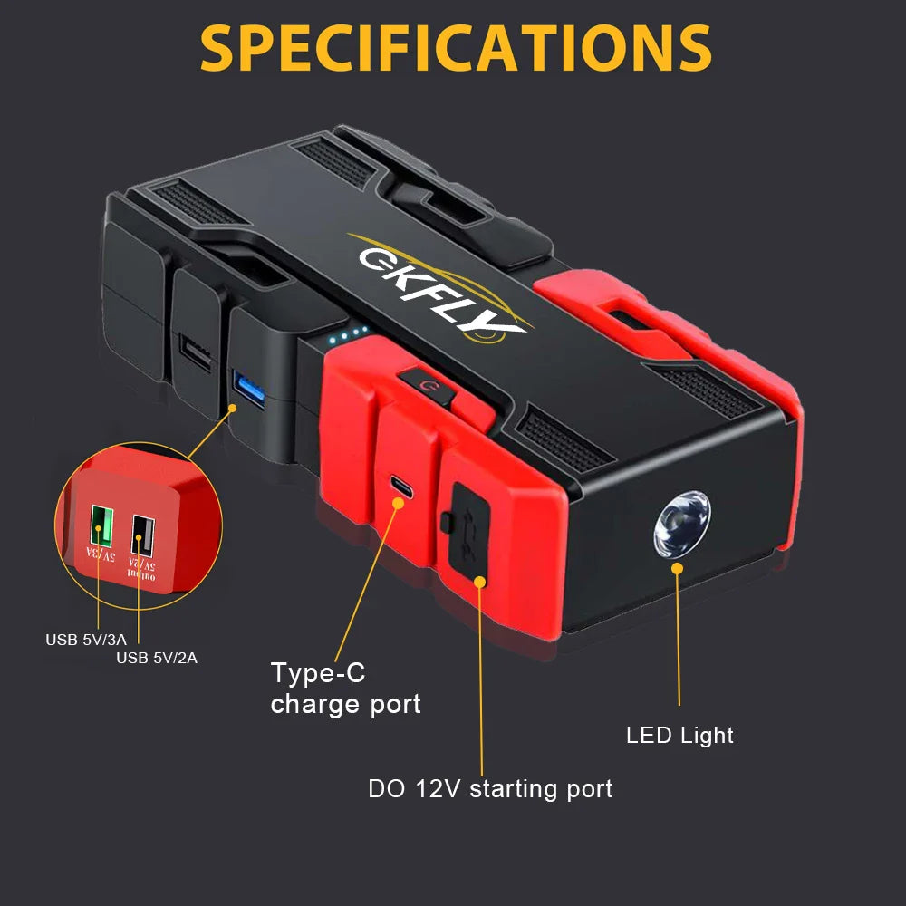 3000A Car Jump Starter and 44.4Wh Portable Power Bank 12V Emergency Battery Booster for Petrol & Diesel Vehicles