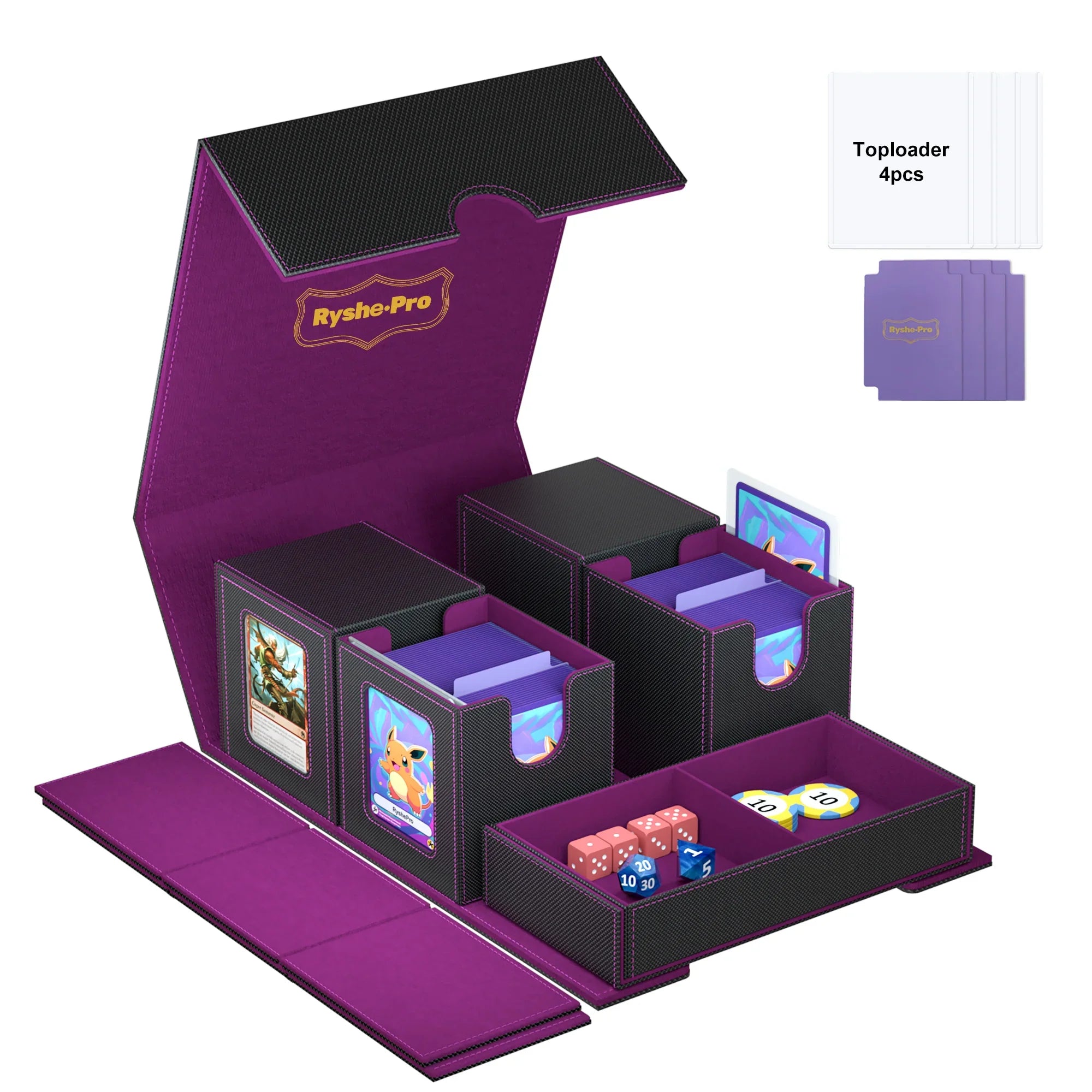 3-in-1 Deck Box Card Storage - Fits 200+ Single-Sleeved Cards, 4 Dividers & 2 Toploaders for MTG TCG CCG
