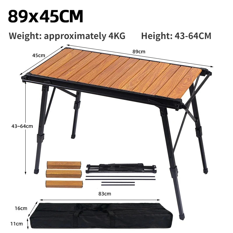 Folding IGT Camping Table — Lightweight Aluminum Roll-Up Backpack Table with Adjustable Legs for BBQ & Outdoor (95×45×38–55 cm / 37.4×17.7×15–21.7 in)