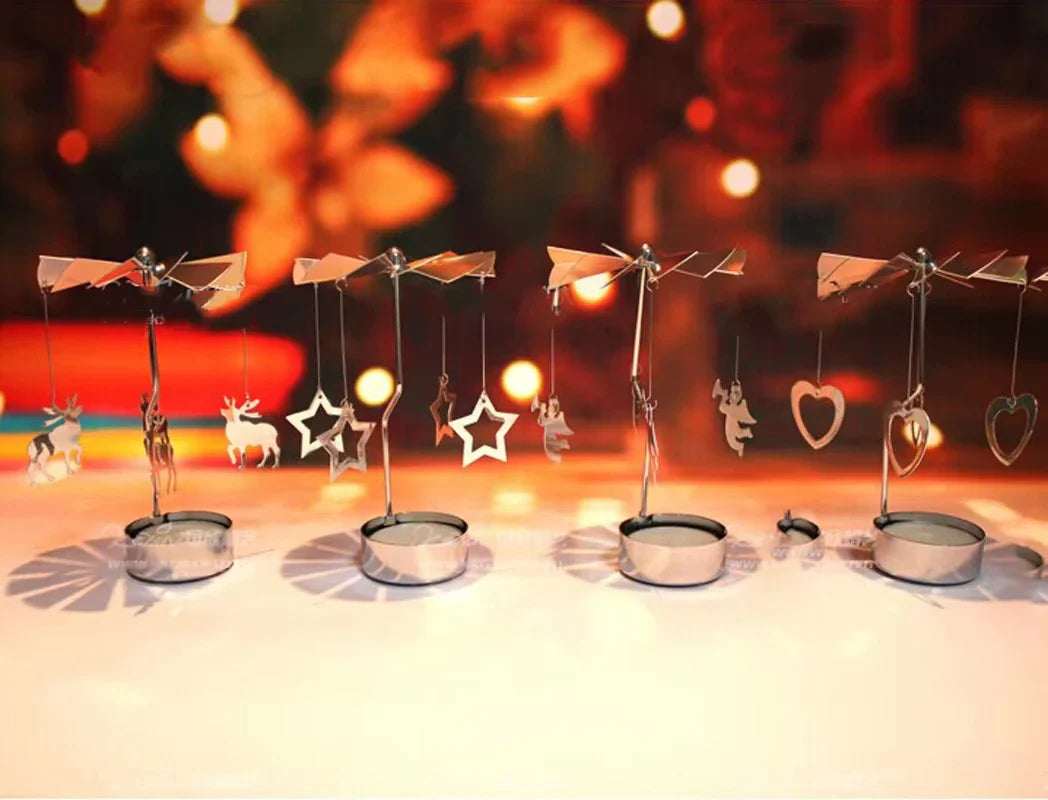 Silver Rotating Tea Light Candle Holder Christmas Carousel Centerpiece 130 x 80 mm (5.12 x 3.15 in)