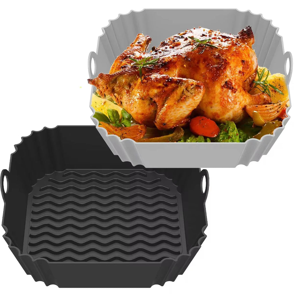 Silicone Air Fryer Liner Reusable Food-Safe Square Baking Tray 7.5in (19cm) for Oven, BBQ & Airfryer