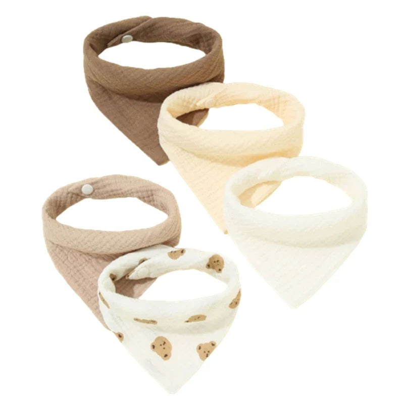 5-Pack Cotton Baby Drool Bibs Soft Absorbent Button Closure Unisex Newborn Infant Feeding Bibs