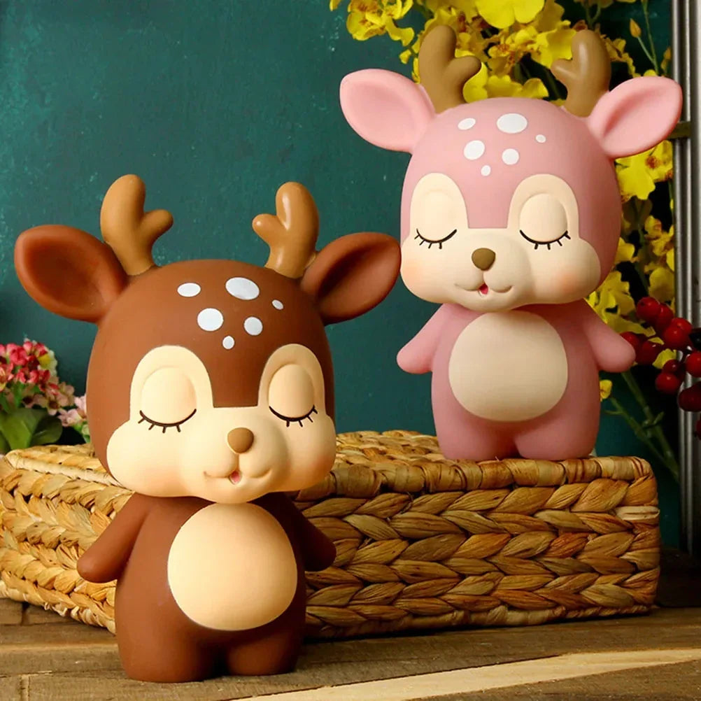 Cute Cartoon Deer Piggy Bank - Vinyl Coin Bank Money Jar, Large Savings Box (7.6 x 6.06 x 3.94 in | 19.3 x 15.4 x 10 cm)