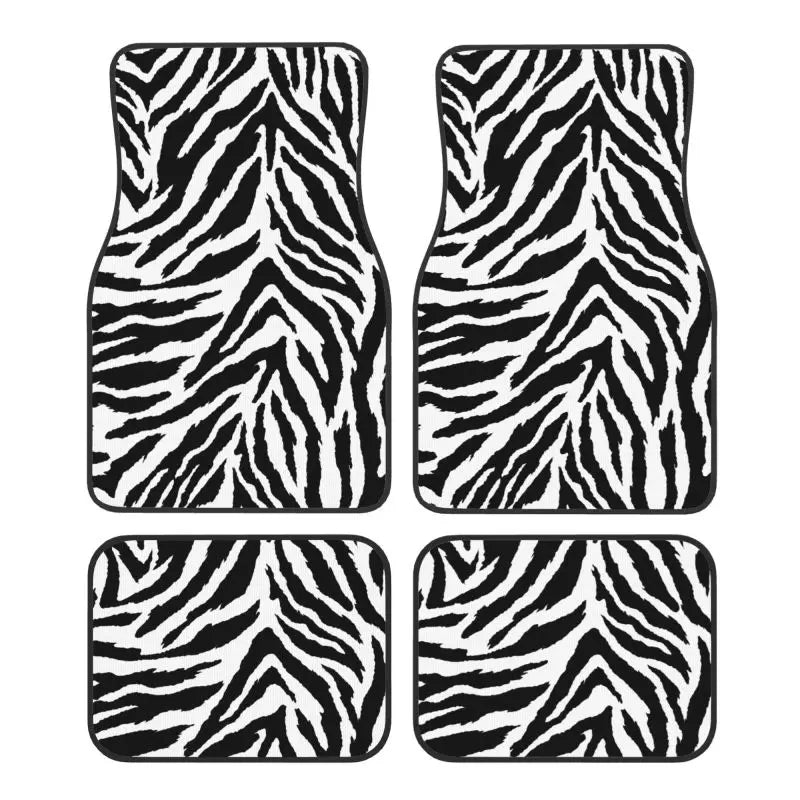 Zebra Stripe Car Floor Mats 4-Piece Non-Slip All-Weather Universal Mats for Sedan SUV