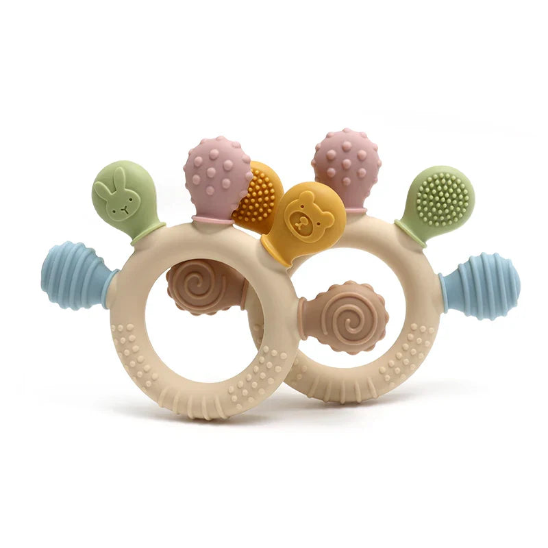 Multicolor Silicone Baby Ring Teether 0-12 Months Chew Beads Sensory Gum Relief