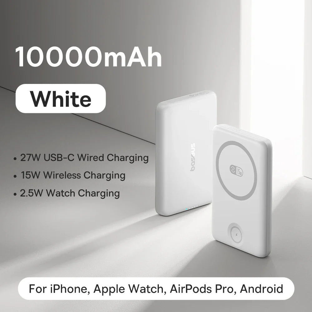 Magnetic 10,000mAh Power Bank — 27W Fast Charge & 15W Wireless Charger for iPhone, Apple Watch, AirPods, Samsung, Xiaomi