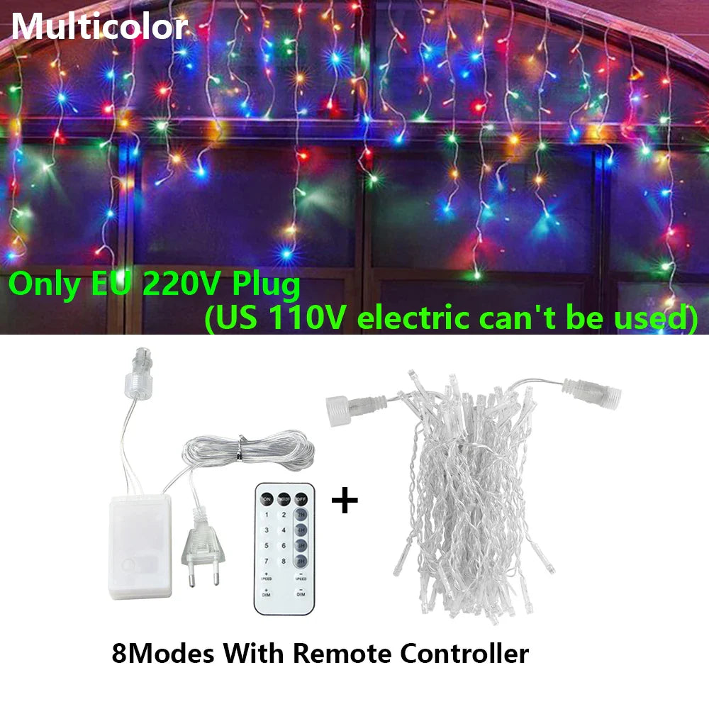 LED Icicle Curtain Fairy String Lights 3.5-40M (11.5-131ft) Remote Waterproof Outdoor Indoor Christmas Wedding Decor