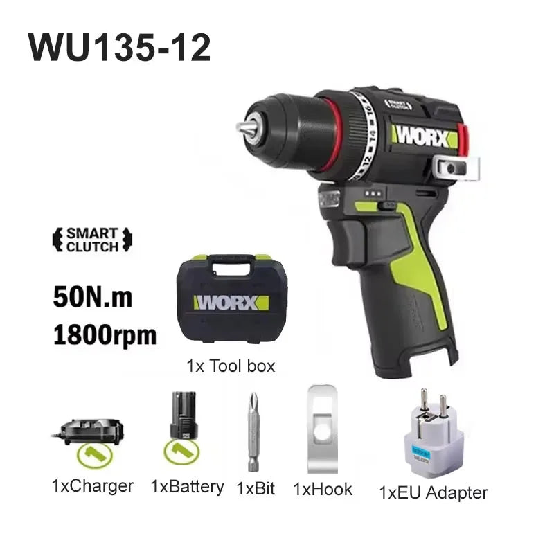 Cordless 12V Brushless Drill Driver 50 Nm Torque 1800 RPM Electric Screwdriver with Smart Clutch