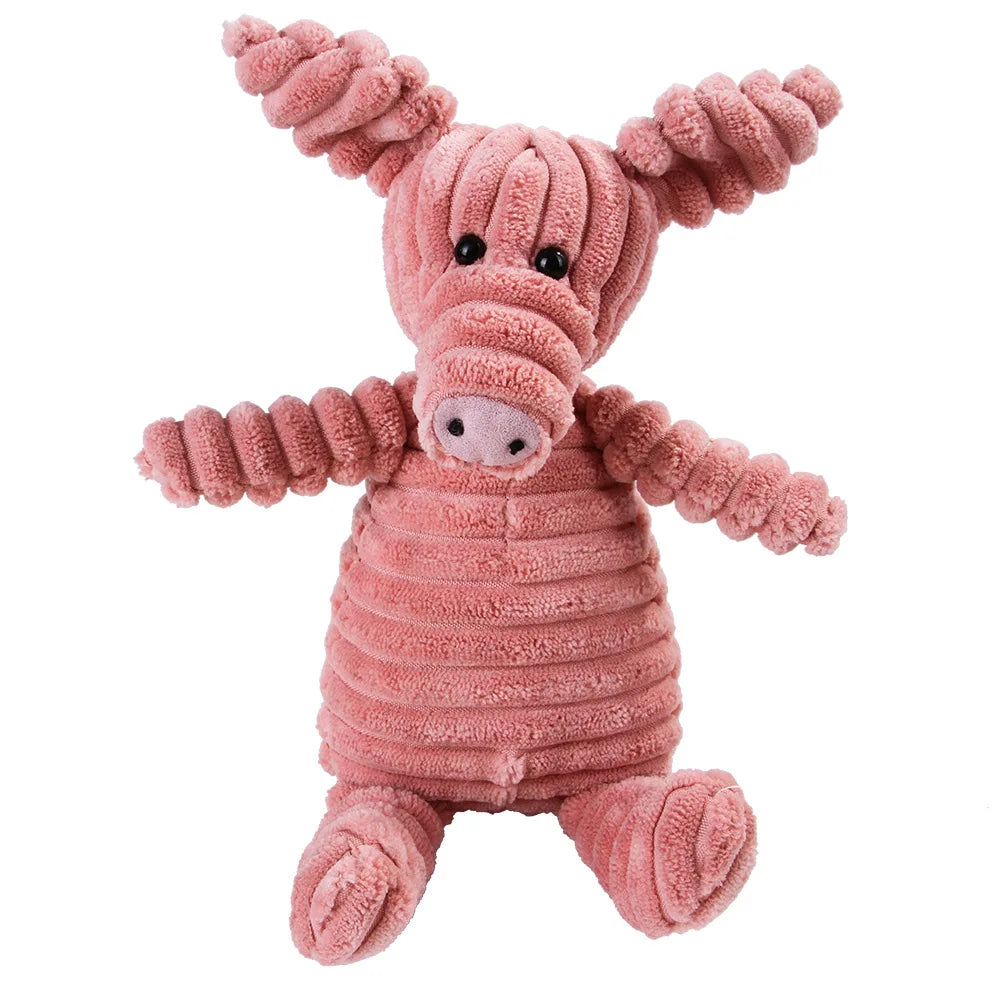 Dog Chew Toy Corduroy Plush Squeaky Molar Tooth Cleaner Training Toy for Large Dogs Monkey and Pig Designs