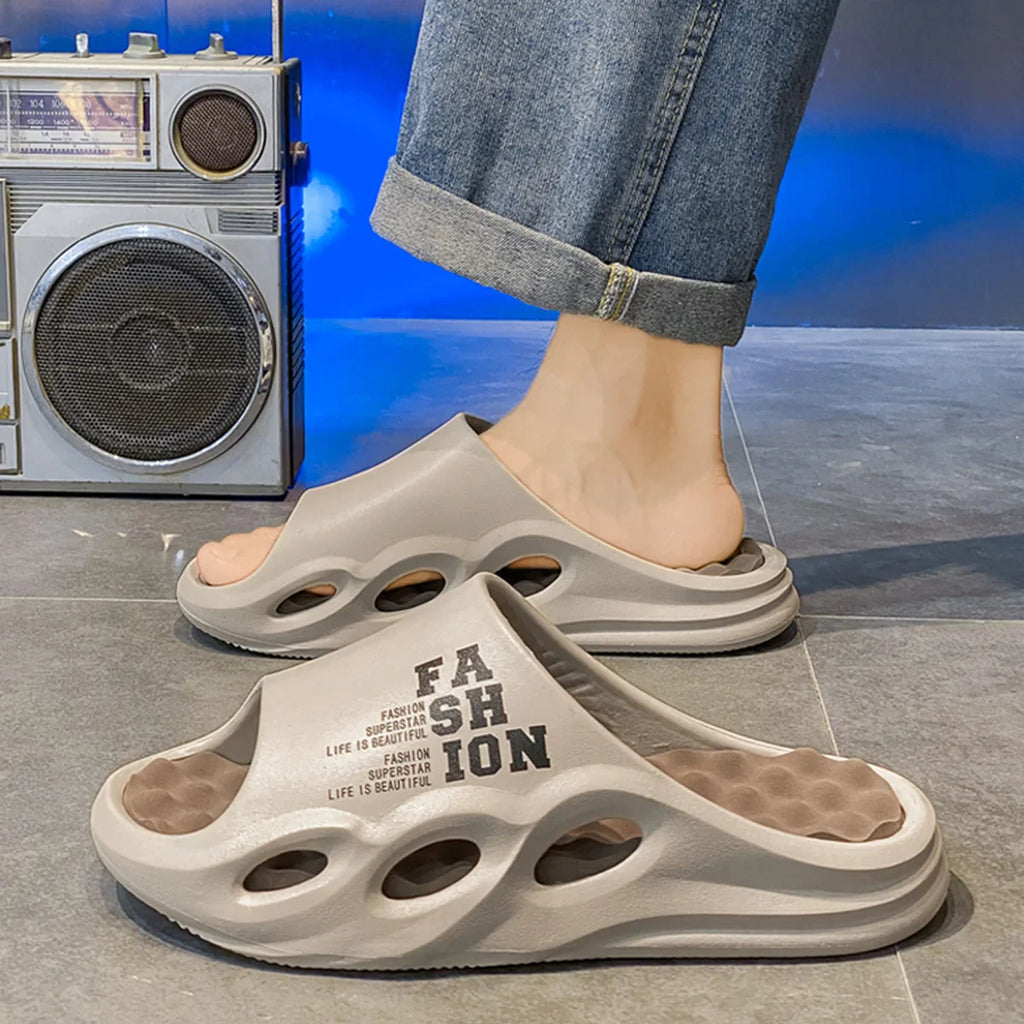 Men's Massage Slide Sandals Thick Sole Non-Slip Indoor Outdoor Shower & Beach Slides