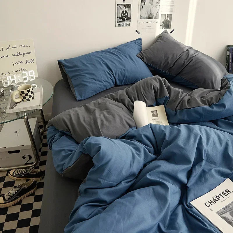 Washed Cotton Solid 4-Piece Bedding Set – 1.5 m (5 ft / 60 in) & 1.8 m (6 ft / 72 in) Duvet Cover, Fitted Sheet & Envelope Pillowcases