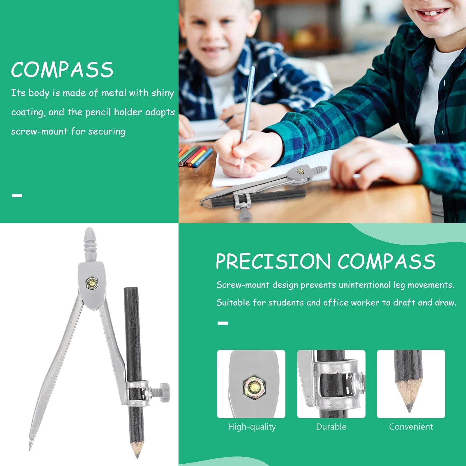 Precision Metal Drafting Compass with Pencil & Case – Geometry Drawing Tool for Students & Artists
