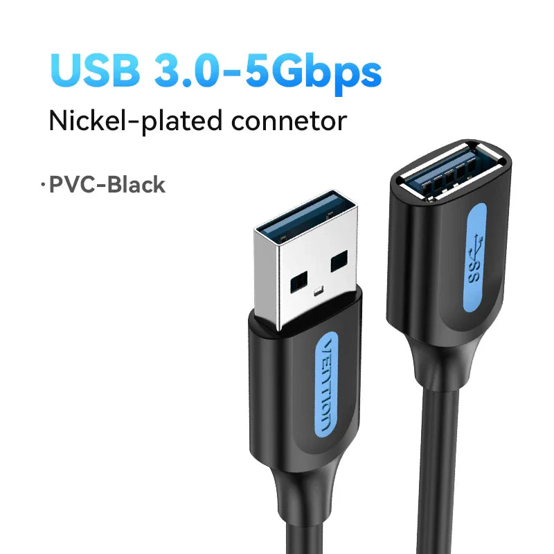 USB 3.0 Extension Cable Male to Female, High-Speed 5Gbps, 0.5/1/1.5/2/3 m (1.6–9.8 ft) for PC TV Xbox Printer, USB 2.0 Compatible