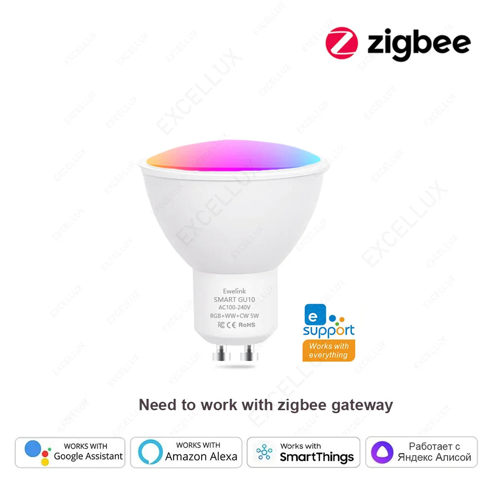 GU10 Smart LED Bulb 5W RGB+CCT WiFi & ZigBee Dimmable — Smart App Control, Voice Assistant Compatible
