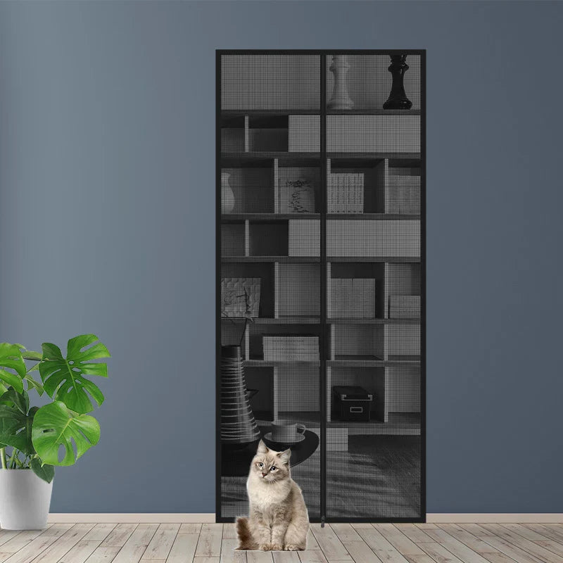 Cat-Resistant Zipper Door Screen - Nano Mesh Pet Door Curtain, Anti-Mosquito & Scratch-Proof, Up/Left Opening