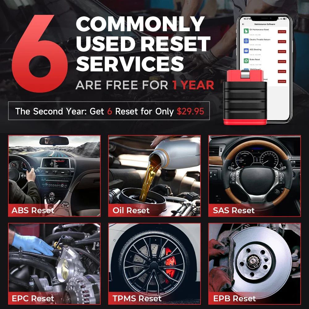 OBD2 Bluetooth Scanner & All-System Code Reader — Bi-Directional Auto Diagnostic Tool with 6 Reset Functions (Throttle Matching, EPB, TPMS, ABS, SAS, Oil)