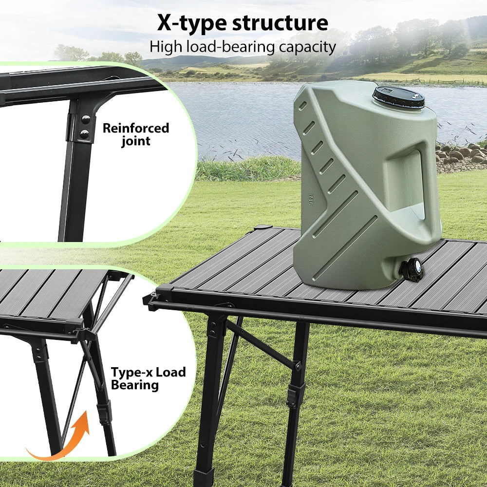 Folding Removable IGT Wood Top Camping Table – Lightweight Aluminum Alloy BBQ Grill Outdoor Picnic & Fishing Table