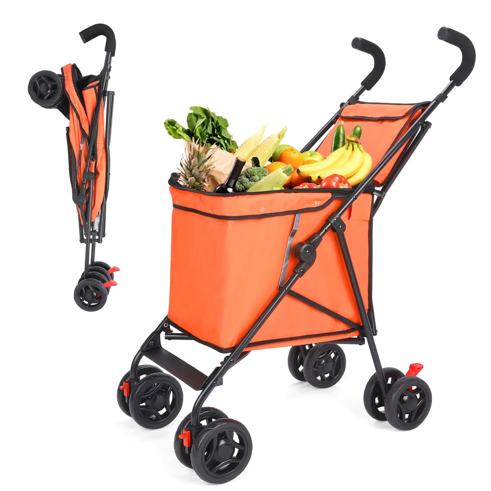 Folding Multi-Use Shopping Cart & Pet Stroller – Lightweight Portable Foldable Trolley for Market and Picnic