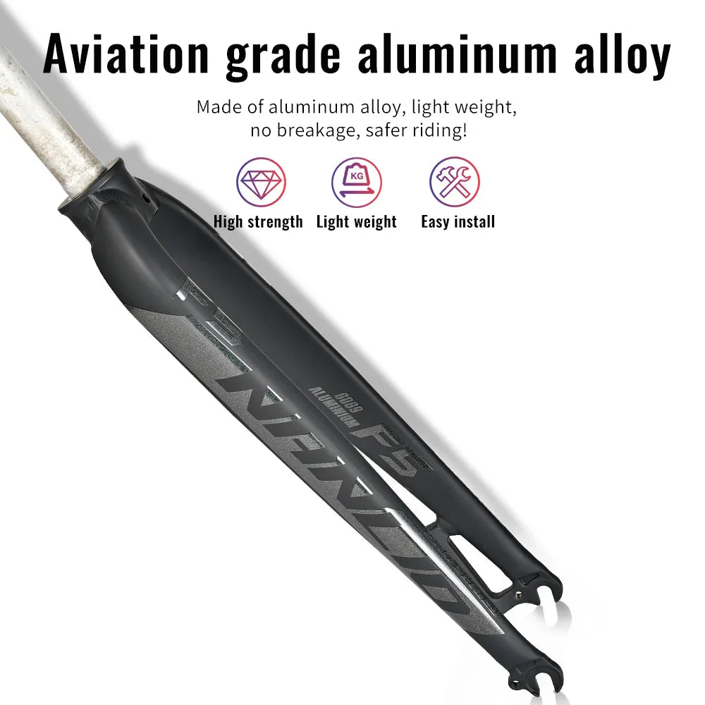 Matte Rigid MTB Fork – Aluminum Alloy Straight Steerer 28.6mm, Fits 26/27.5/29-Inch Wheels, A-Pillar Direct Mount