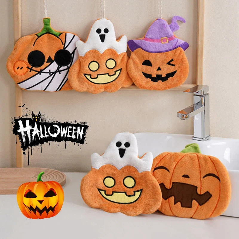 Pumpkin Halloween Hand Towel Super Absorbent Coral Velvet Handkerchief with Hanging Loop