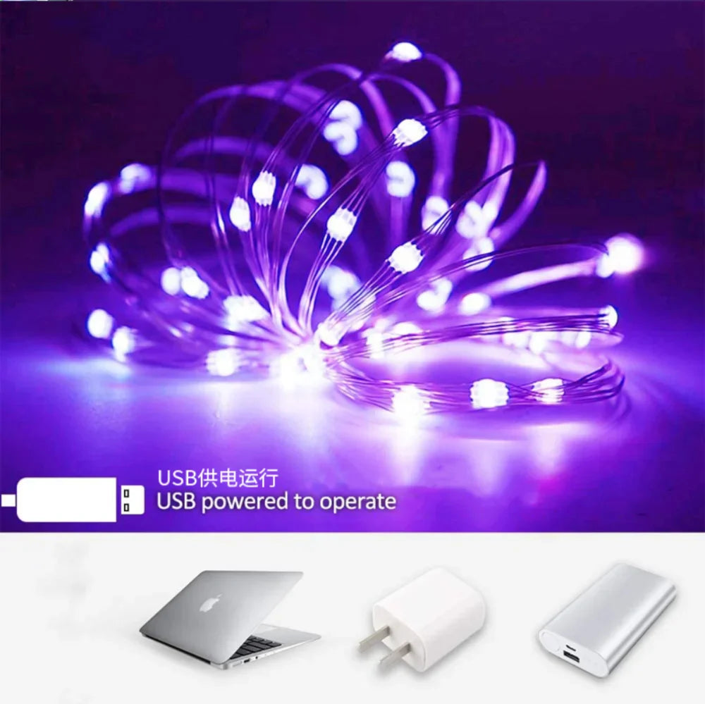 USB LED Fairy String Lights Copper or Silver Wire, Waterproof IP66, Multi-Color, 5/10/20 m (16/33/66 ft) USB Garland for Christmas Wedding Party