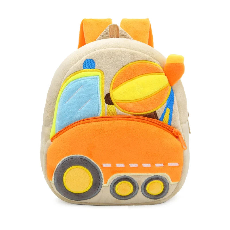 Excavator Plush Toddler Backpack for Ages 1-3, Cartoon Engineering Kids School Bag