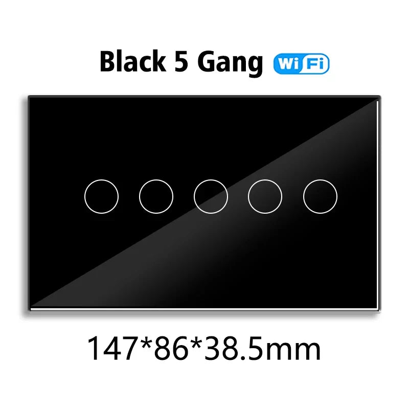 WiFi Smart Touch Glass Wall Light Switch — 8 Gang or 10 Gang (147 x 86 x 38.5 mm / 5.79 x 3.39 x 1.52 in) — Tuya/Smart Life, Alexa & Google Home