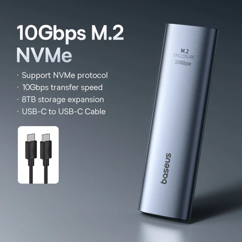 M.2 NVMe SSD Enclosure USB-C 3.2 Gen2 10Gbps – Up to 8TB Aluminum External Case (2280/2260/2242/2230) with ON/OFF Button & Cooling