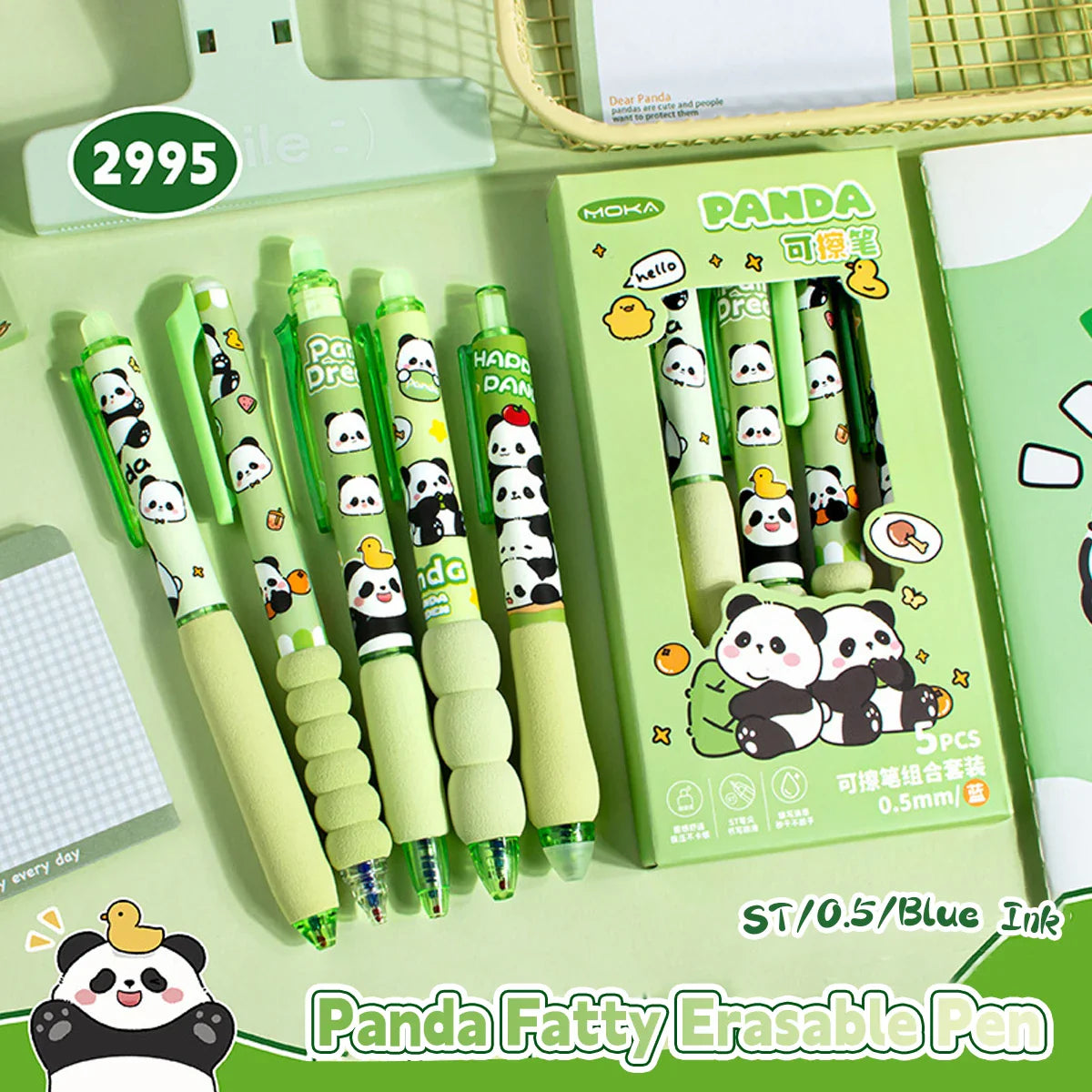 Capybara Erasable Gel Pens 6-Pack Refillable 0.5mm Smudge-Free Cute Animal Stationery for School & Office