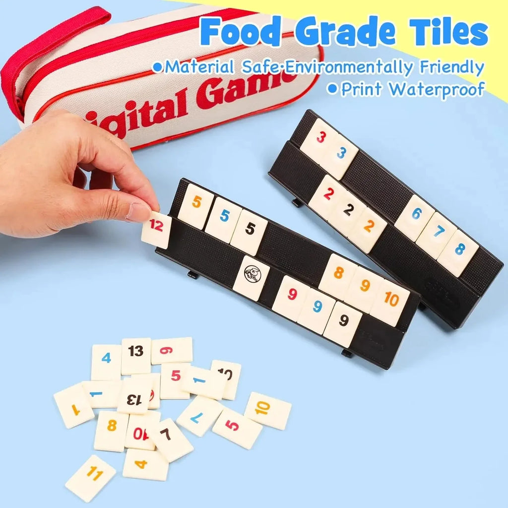 Rummy Cube Tile Game Set — 106 Tiles with 4 Racks & Portable Case — Travel Family Board Game