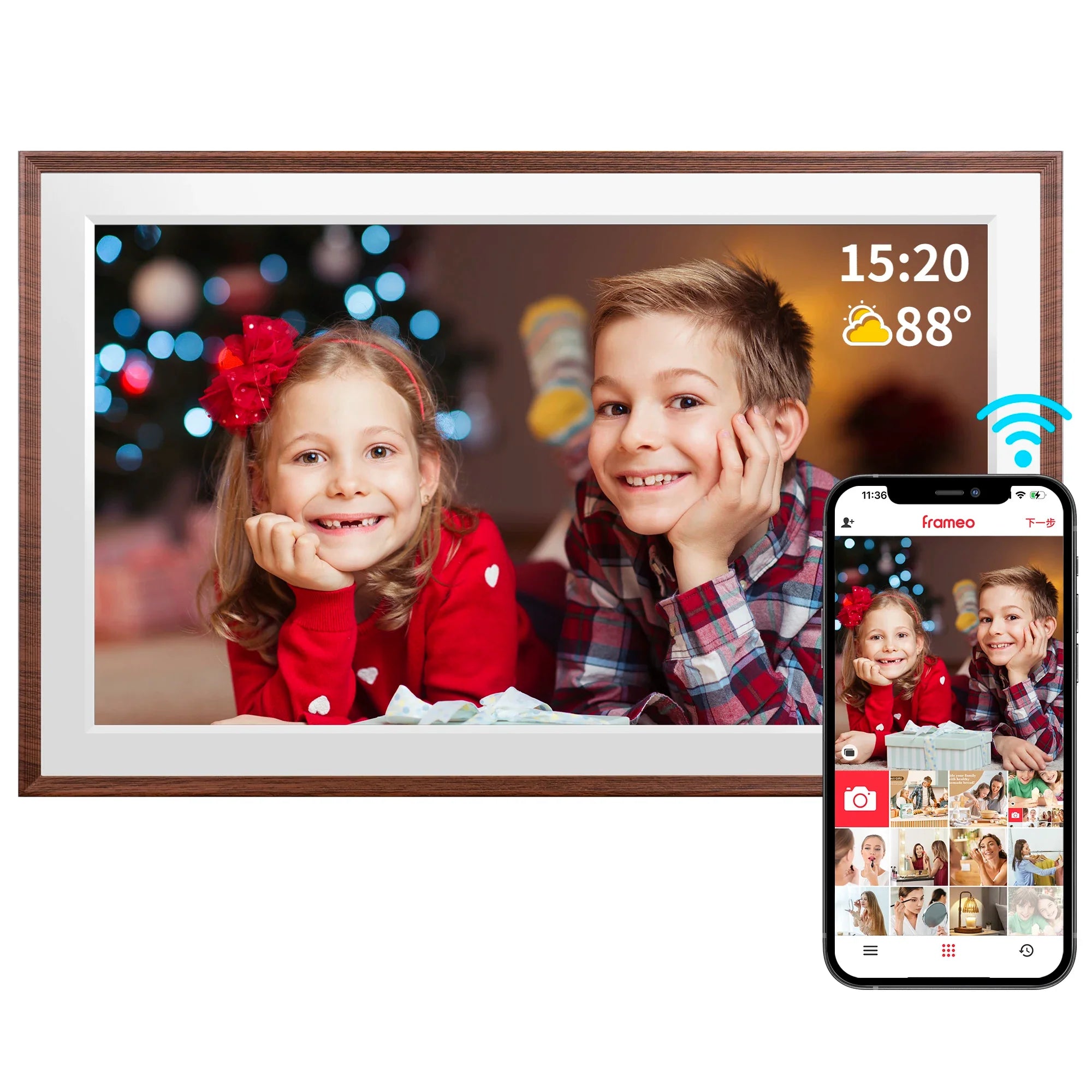 15.6-Inch (39.6 cm) FHD Touchscreen Digital Photo Frame, 32GB Built-In, WiFi & Frameo App, MP4 Playback, Wall-Mountable