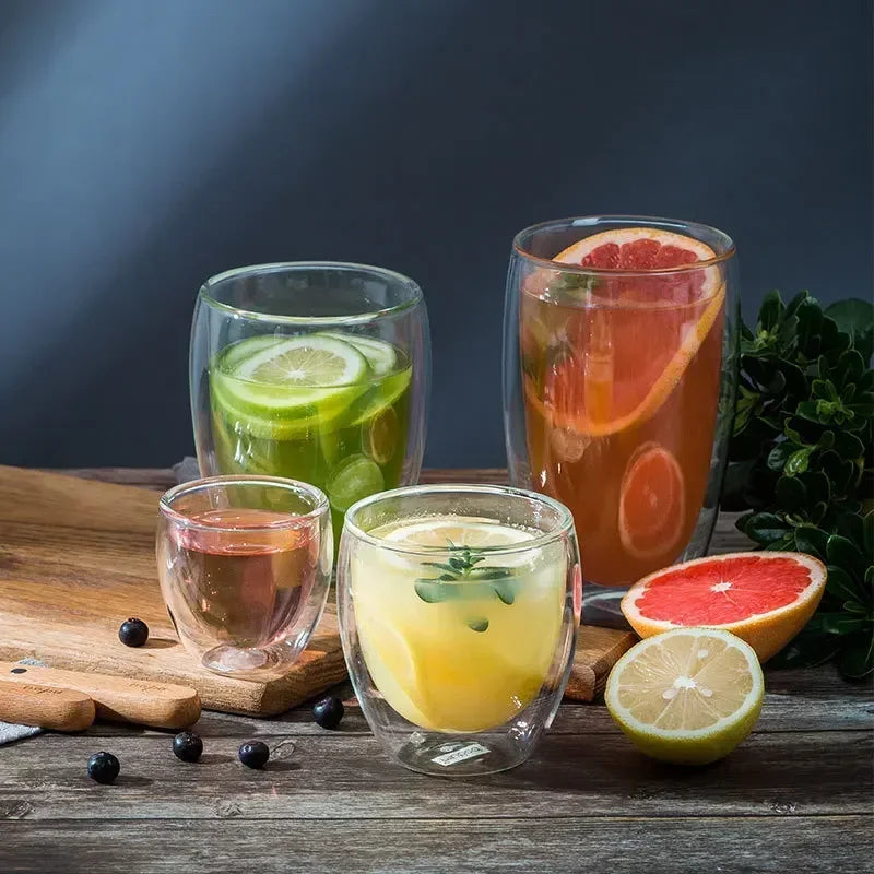 Double Wall High Borosilicate Glass Mugs - Insulated Heat-Resistant Coffee & Tea Cups (2-18 pcs Set)
