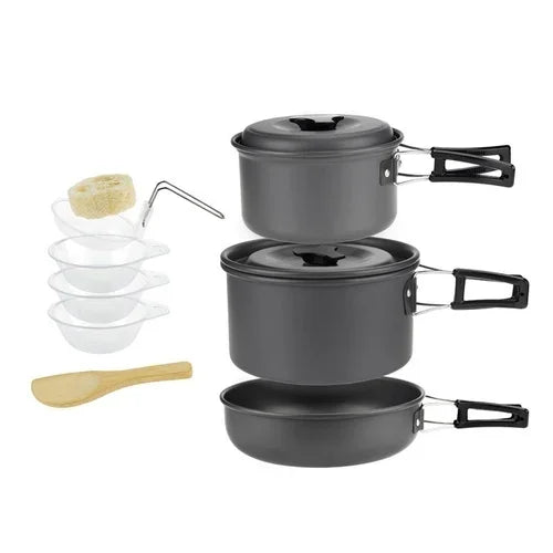 Camping Cookware Set for 1–7 People | Lightweight Portable Pot & Pan with Carrying Bag