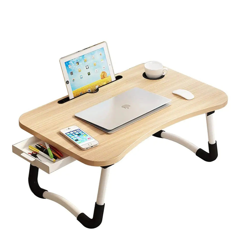 Adjustable Laptop Lap Desk 23" (58 cm) Walnut, Portable Bed Tray with Storage, Built-in Cup & Tablet Holder for Couch & Floor