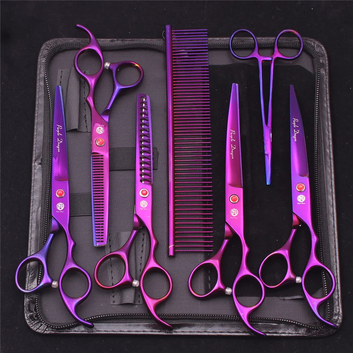 7-Inch (19.5 cm) Stainless Steel Pet Grooming Scissors Kit – Straight, Thinning, Chunker & Curved Shears