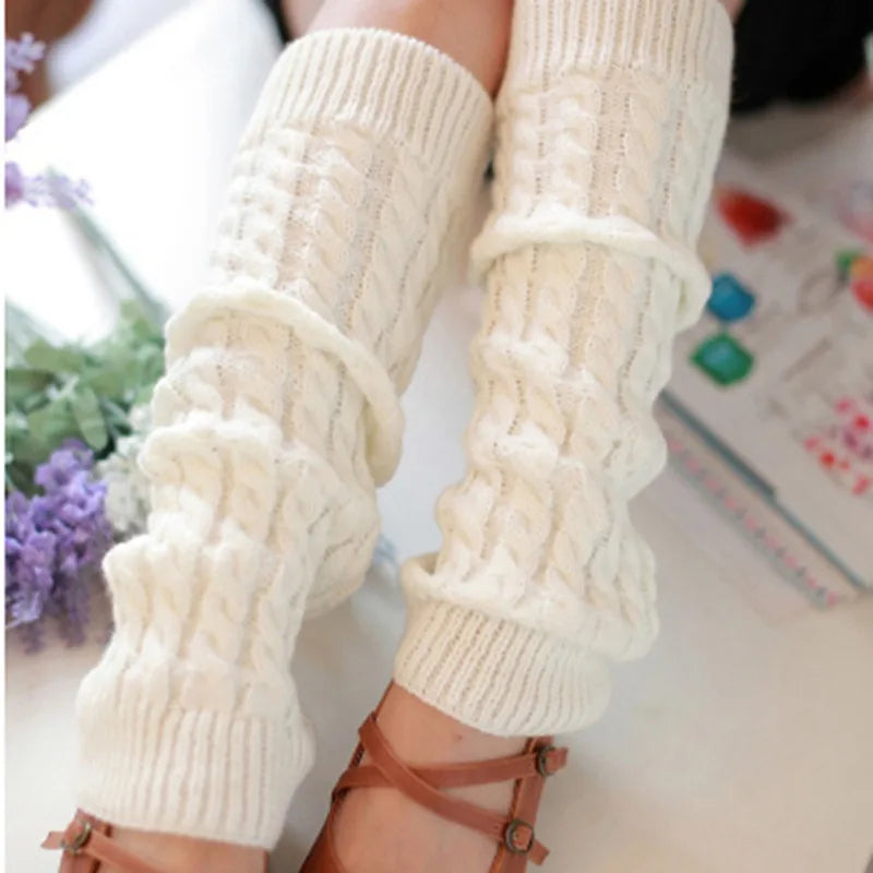 Women's Knit Leg Warmers 40 cm (15.7 in) Long Crochet Boot Cuffs Autumn Winter Black White
