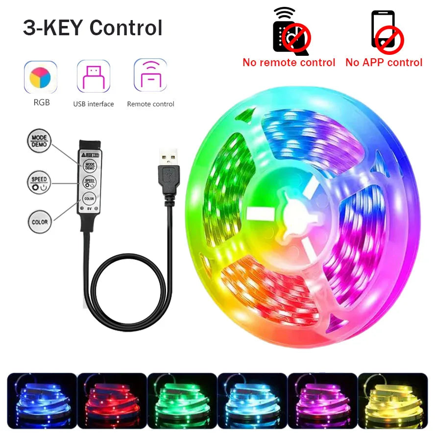 USB RGB LED Strip Lights (1–30m / 3.3–98.4 ft) — App & Remote Control, Flexible 5V SMD5050 Ribbon for Bedroom, Living Room & TV Backlight