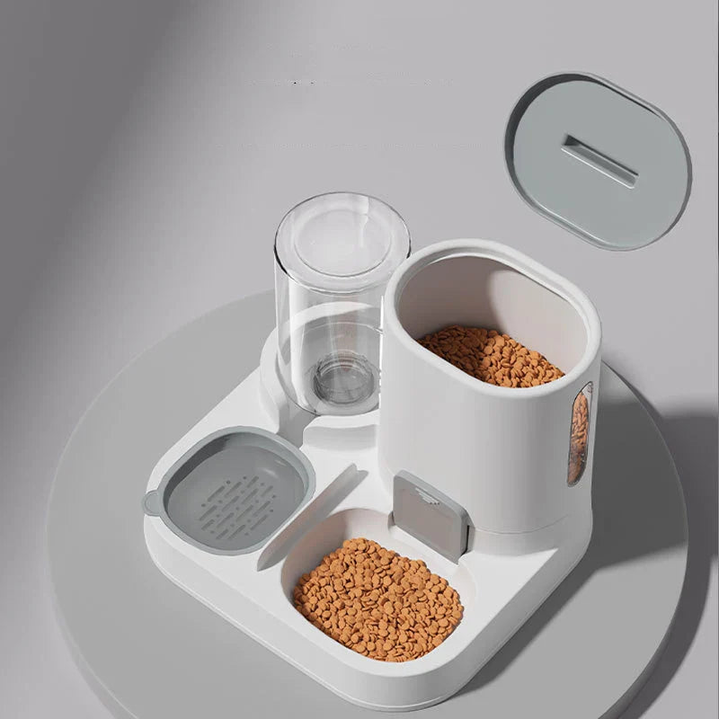 2-in-1 Pet Food & Water Bowl - Large Capacity Smooth Plastic Feeder for Cats & Small Dogs