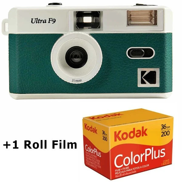 Reusable 35mm Film Camera — Classic Travel Point-and-Shoot with Built-In Flash, Yellow or Night Green