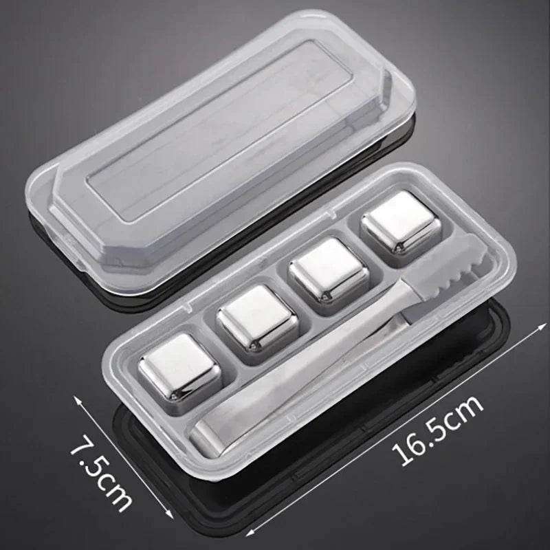 Stainless Steel Reusable Whiskey Stones - Quick-Freeze Ice Cubes with Storage Tray for Whiskey Wine Beer