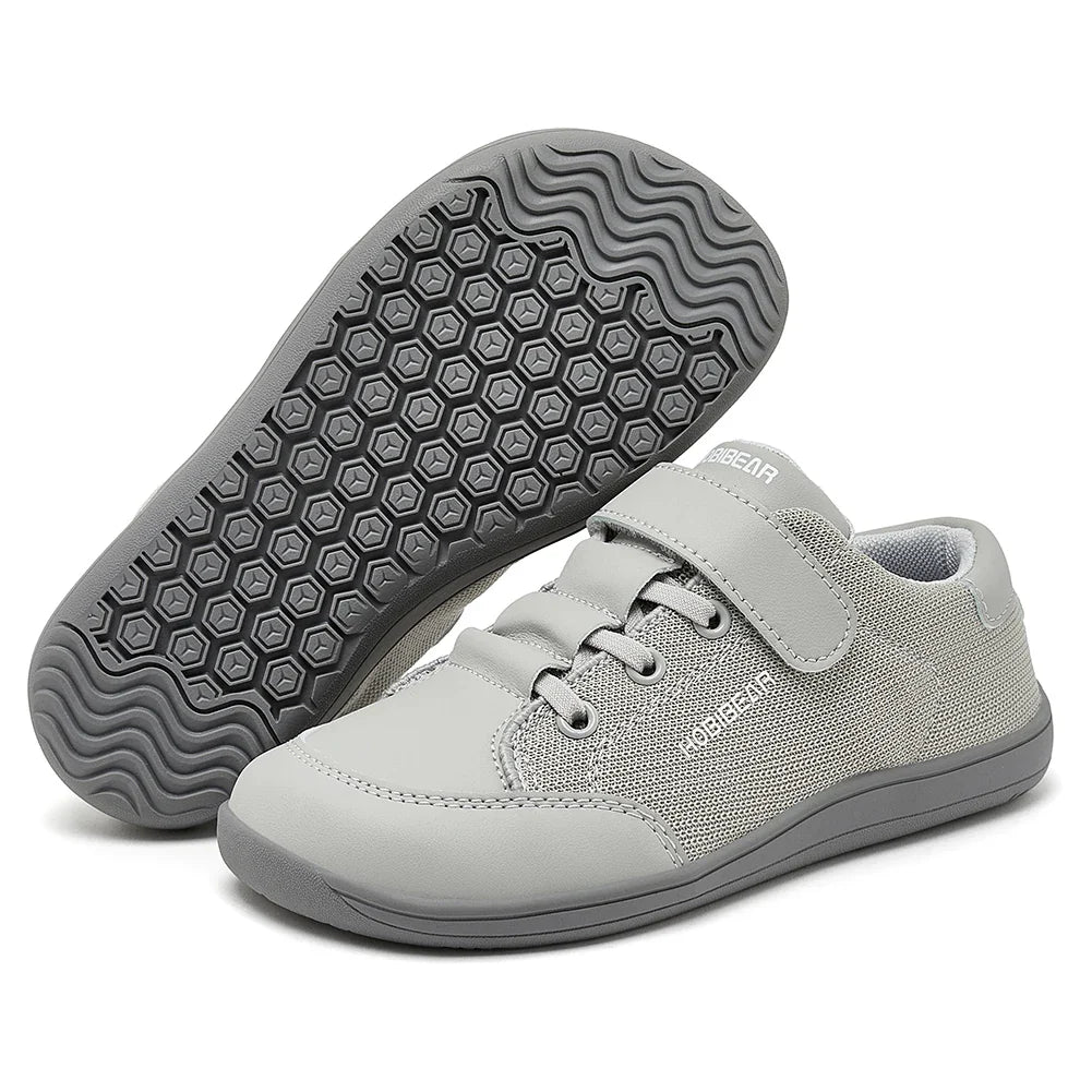 Kids Wide Toe Barefoot Sneakers Minimalist Lightweight Mesh & Faux Leather Hook & Loop Shoes
