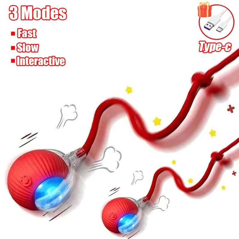 Interactive Automatic Rolling Ball Toy for Cats and Dogs, Rechargeable Smart Pet Toy with Faux Tail
