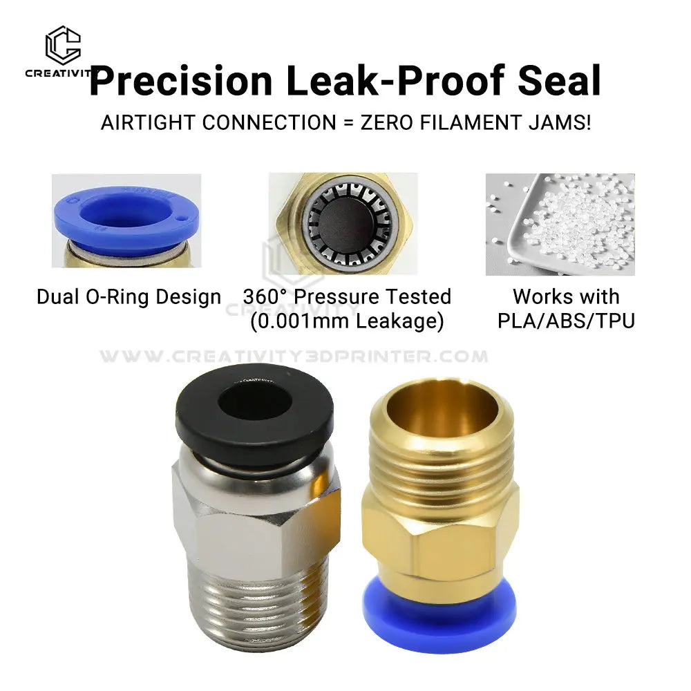 PTFE Tube Filament Feed Fittings for 3D Printers - 4mm Bore Pneumatic Couplers (M3, M5, M6 Thread Options)