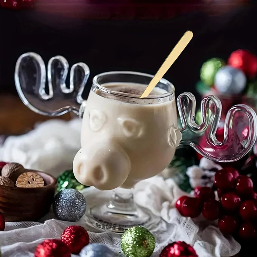 Christmas Moose Glass Mug 8oz (240ml) Reindeer Head Holiday Drinkware 1/2/3-Pack