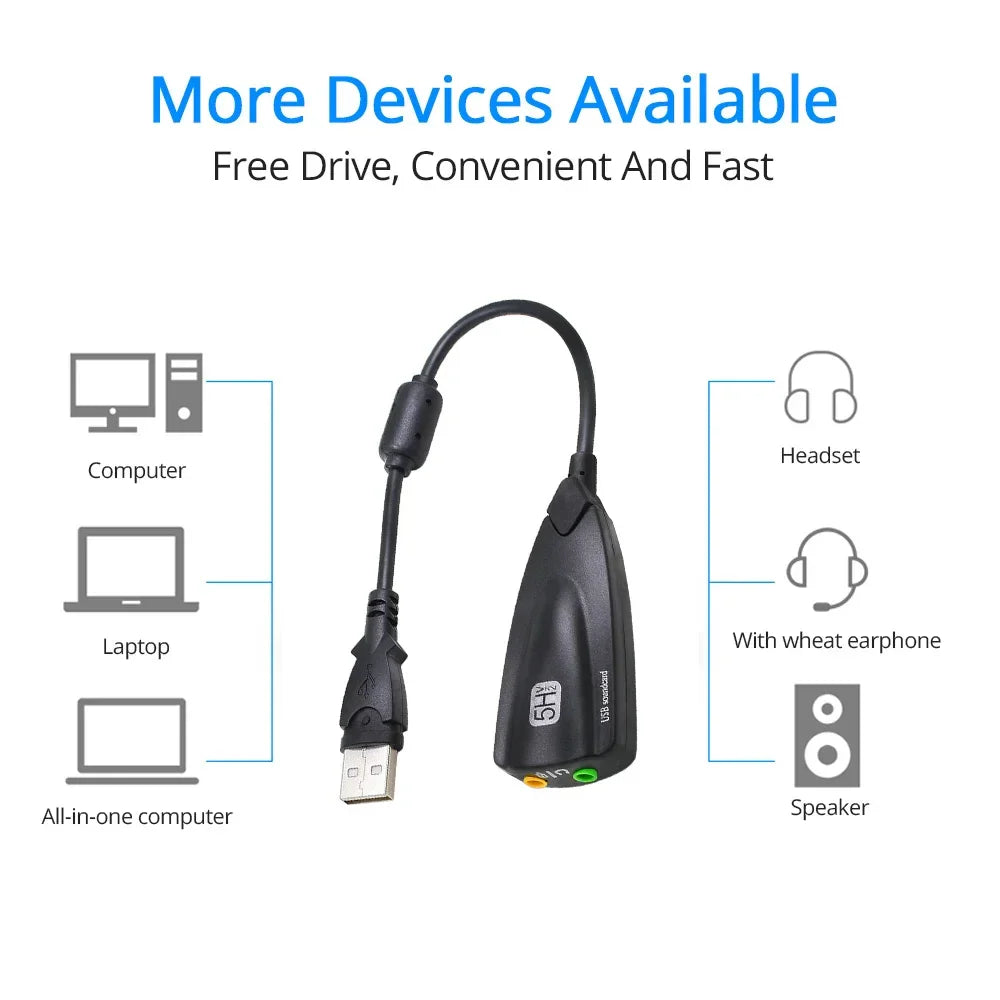 USB 7.1 External Sound Card for Gaming – Plug & Play Virtual Surround with Mic & Headphone Jack