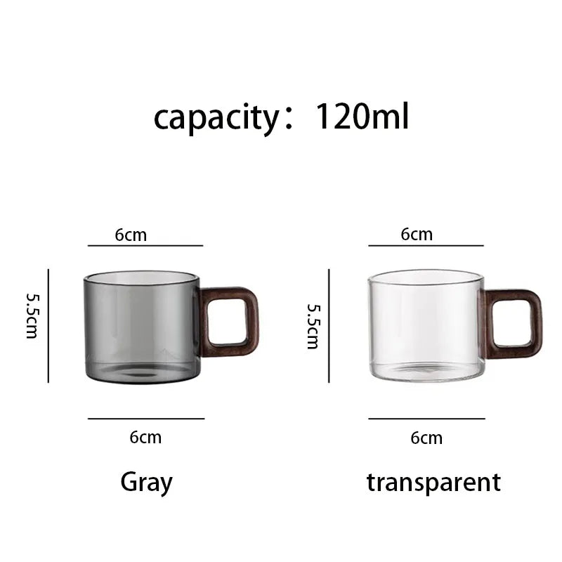 120ml (4 fl oz) Heat-Resistant Glass Tea Cup with Walnut Handle, Mini Espresso & Coffee Mug, Borosilicate Teaware (1-Piece)
